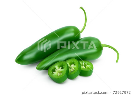 jalapeno peppers isolated on white background. Green chili pepper with clipping path and full depth of field. jalapeno peppers isolated on white background. Green chili pepper with clipping path and full depth of field. 72917972