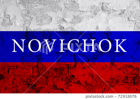 Novichok from Russia. Novichok on Russia flag. Chemical weapons. Extremely toxic chemical. Navalny news. Poisoning from Russia. Related Putin. FSB. Russia threat. Intelligence services. Agent poison 72918076