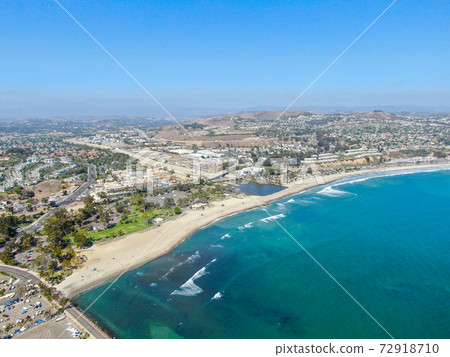 Aerial view of Dana Point Harbor town and beach.  72918710