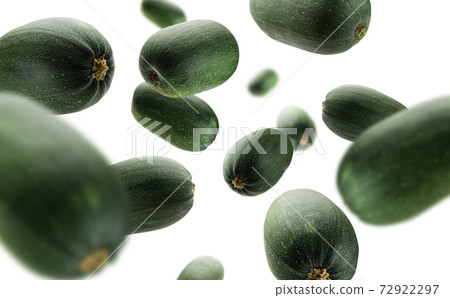 Green zucchini levitate on a white background Green zucchini levitate on a white background 72922297