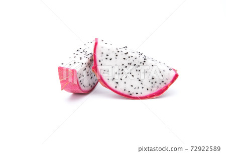 Two slices of dragon fruit isolated on white background 72922589
