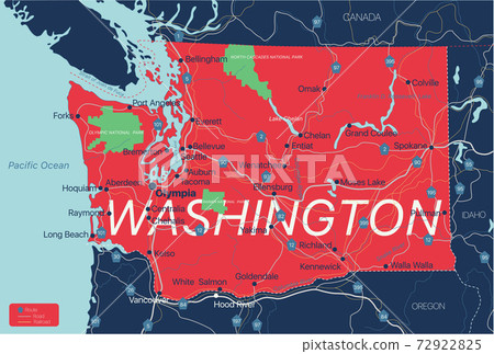 Washington State Detailed Editable Map Stock Illustration 72922825 72922825