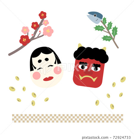 God of Fortune, Oni, and Bean Maki Plum Setsubun Illustration Material God of Fortune, Oni, and Bean Maki Plum Setsubun Illustration Material 72924733