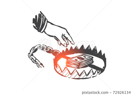 Businessman trap, illegal income, money fraud sketch. Hand drawn isolated vector Businessman trap, illegal income, money fraud sketch. Hand drawn isolated vector 72926134