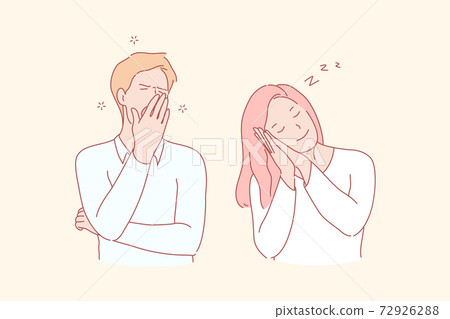Sleepy young people, dozy man and woman concept Sleepy young people, dozy man and woman concept 72926288