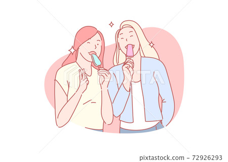 Ice cream eating, tasting dessert, enjoyment, positive emotion, good mood concept 72926293