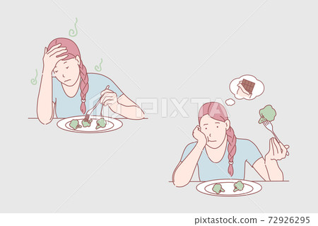 Meal dissatisfaction, diet, healthy food, chocolate bar dream concept Meal dissatisfaction, diet, healthy food, chocolate bar dream concept 72926295