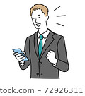 A man in a suit who is pleased to see his smartphone 72926311