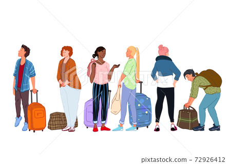 Queue at railway ticket office, waiting for departure, going on trip concept 72926412