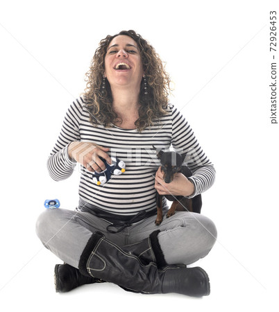 pregnant woman and pinscher pregnant woman and pinscher 72926453