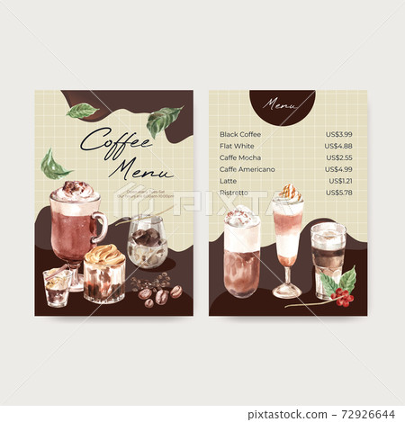 Menu template with Korean coffee style  concept for restaurant and bistro watercolor vector illustration 72926644
