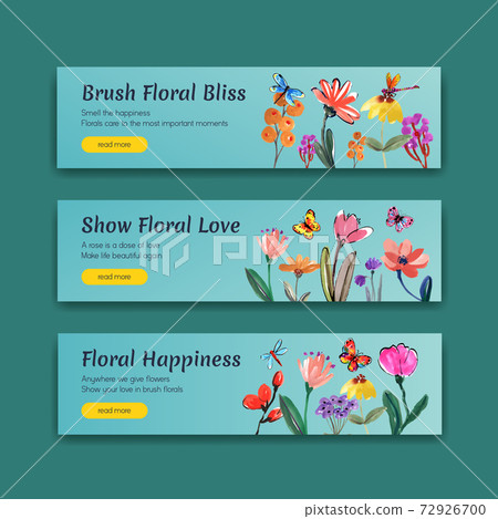 Banner template with brush florals concept design for advertise and marketing watercolor vector illustration 72926700