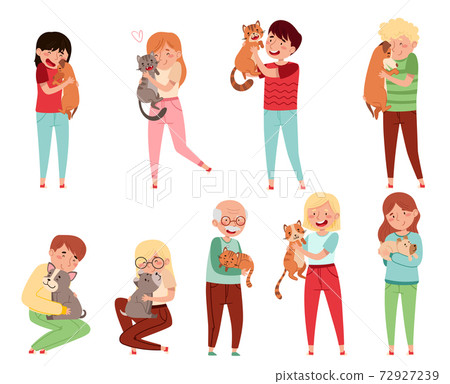 People Characters with Cat and Dog Companion Vector Illustration Set People Characters with Cat and Dog Companion Vector Illustration Set 72927239