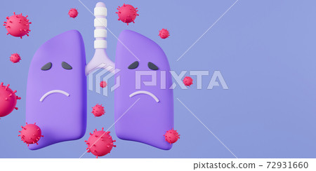 3d rendering lung with coronavirus infection on light purple background. 72931660