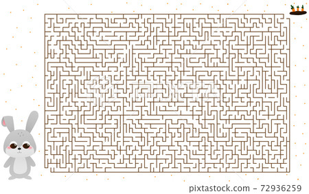 Large kid maze with cute rabbit character in cartoon style, help to find way to carrrot, children book activity 72936259