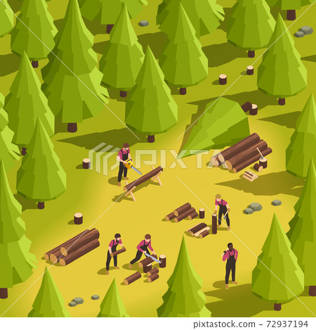 Lumberjack Isometric Illustration - Stock Illustration [72937194] - PIXTA