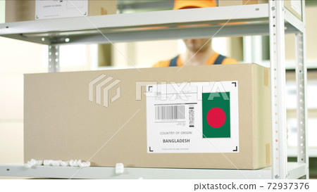Box with goods from Bangladesh in a warehouse Box with goods from Bangladesh in a warehouse 72937376