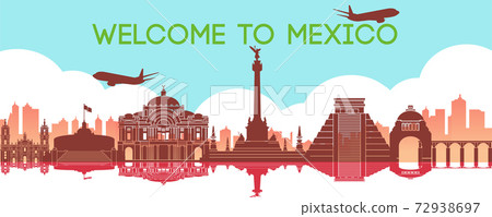 famous landmark of Mexico,travel destination,silhouette design, gradient color famous landmark of Mexico,travel destination,silhouette design, gradient color 72938697