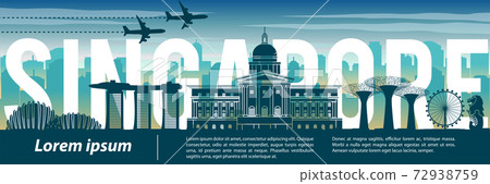 Singapore famous landmark silhouette style,text within,travel and tourism,blue tone color theme Singapore famous landmark silhouette style,text within,travel and tourism,blue tone color theme 72938759