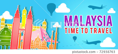 banner of Malaysia famous landmark silhouette colorful style,plane and balloon fly around with cloud banner of Malaysia famous landmark silhouette colorful style,plane and balloon fly around with cloud 72938763