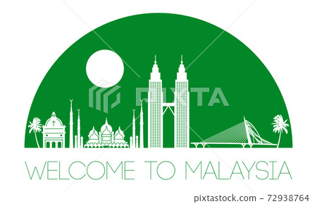 Malaysia famous landmark silhouette style, text within,green color Malaysia famous landmark silhouette style, text within,green color 72938764