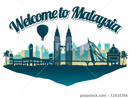 Malaysia famous landmark silhouette style on float island Malaysia famous landmark silhouette style on float island 72938766