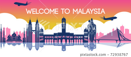 famous landmark of Malaysia,travel destination,silhouette design 72938767