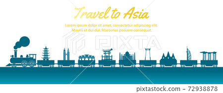 Asia landmark carried by train,concept art  silhouette style,vector illustration,green blue gradient 72938878