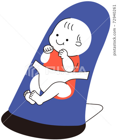 Blue bouncer and smiling baby dressed in red 72940261