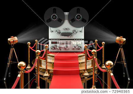 Podium with reel-to-reel tape recorder, 3D rendering Podium with reel-to-reel tape recorder, 3D rendering 72940365