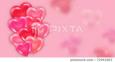Valentines day banner or card template with decorative element of shiny glossy 3d hearts and pink blurred background. Realistic vector illustration of love symbol. Romantic festive wallpaper Valentines day banner or card template with decorative element of shiny glossy 3d hearts and pink blurred background. Realistic vector illustration of love symbol. Romantic festive wallpaper 72941663