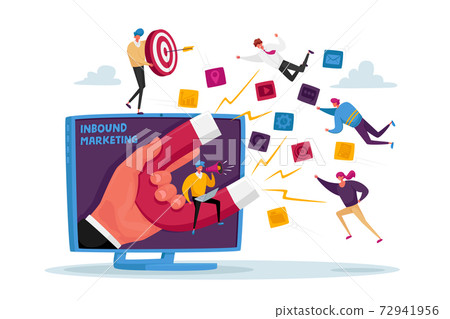 Huge Hand on Computer Monitor with Magnet Attracting new Leads and Generating Income with Inbound Marketing Technology 72941956