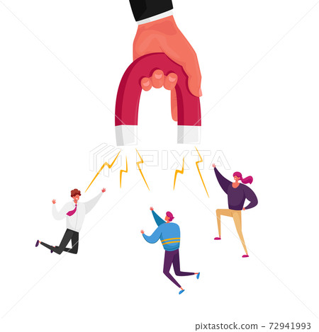 Inbound Marketing Concept. Human Hand Hold Huge Magnet Attract Followers, Clients in Internet. Smm Influencer Strategy 72941993