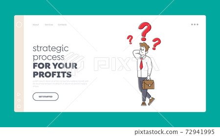 Business Man Thinking Landing Page Template. Searching Solution or Decision for Difficult Answer. Question Marks Business Man Thinking Landing Page Template. Searching Solution or Decision for Difficult Answer. Question Marks 72941995