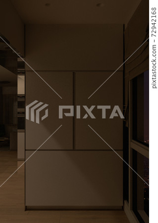 3d render of a kitchen cabinet for making coffee, night interior background. Modern interior design 72942168