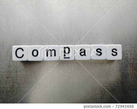 Dice letters and compass lined up with Compass in bright light 1 Dice letters and compass lined up with Compass in bright light 1 72943888