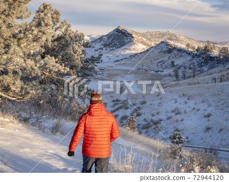 morning winter walk at Colorado foothills of Rocky Mountains 72944120