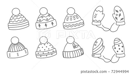 Line knitted hat mitten headwear xmas vector set 72944994