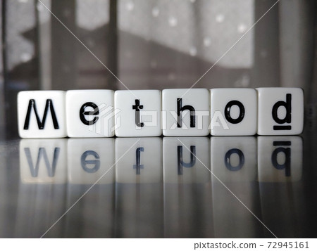 Dice letter 2 lined up with Method in bright light 72945161