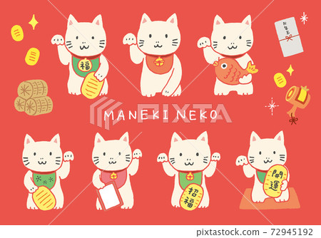Hand-painted beckoning cat illustration set (no color / outline) Hand-painted beckoning cat illustration set (no color / outline) 72945192