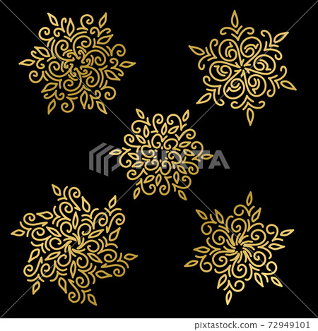 Gold snowflakes set on black background. Vector... - Stock Illustration ...
