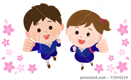 Bird's-eye view: Boys and girls in uniforms doing their best, Sakura frame illustration 72950234