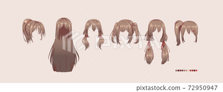 Anime manga hairstyles. Isolated brunette hair set. Anime manga hairstyles. Isolated brunette hair set. 72950947