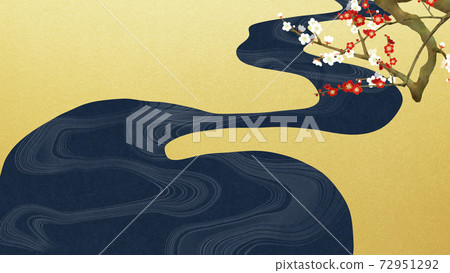 梅花的日式背景-有多種變體 72951292