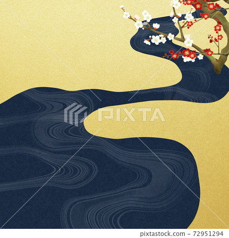 梅花的日式背景-有多種變體 72951294