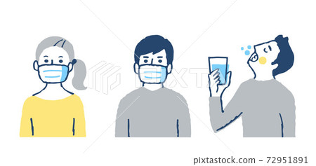 Male and female gargling with mask Male and female gargling with mask 72951891