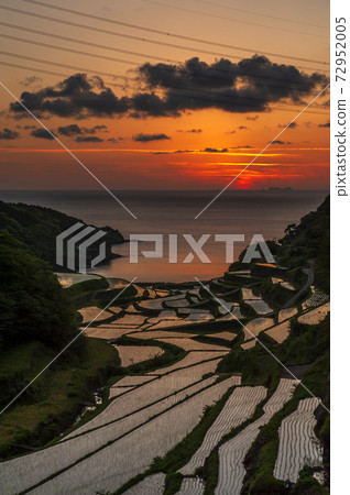 佐賀縣濱浦浦田田，被玄海那田的紅色夕陽照亮 72952005