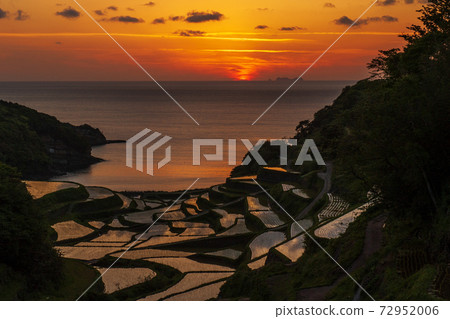 佐賀縣濱浦浦田田,被玄海那田的紅色夕陽照亮 佐賀縣濱浦浦田田,被玄海那田的紅色夕陽照亮 72952006