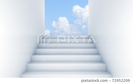 White stairway goes up to the open exit, 3d White stairway goes up to the open exit, 3d 72952209