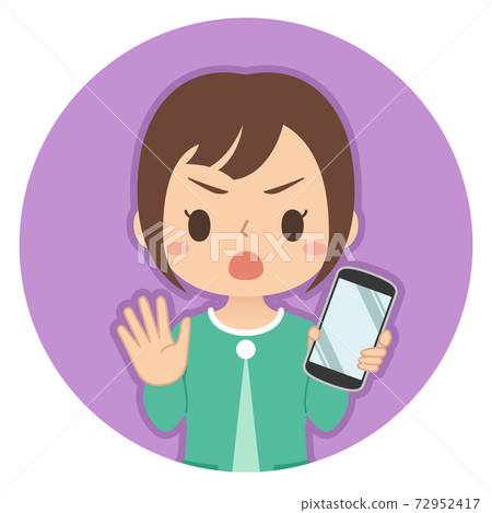 一個女人抱著一個沒有標誌的智能手機的插圖圖標 72952417